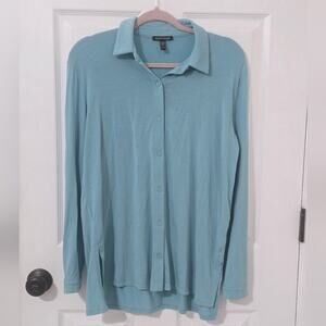 Eileen Fisher Stretch Jersey Classic Collar Long Sleeve Shirt Glacier XXS